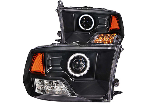Black O-Style CCFL Halo Headlights 09-18 DODGE RAM